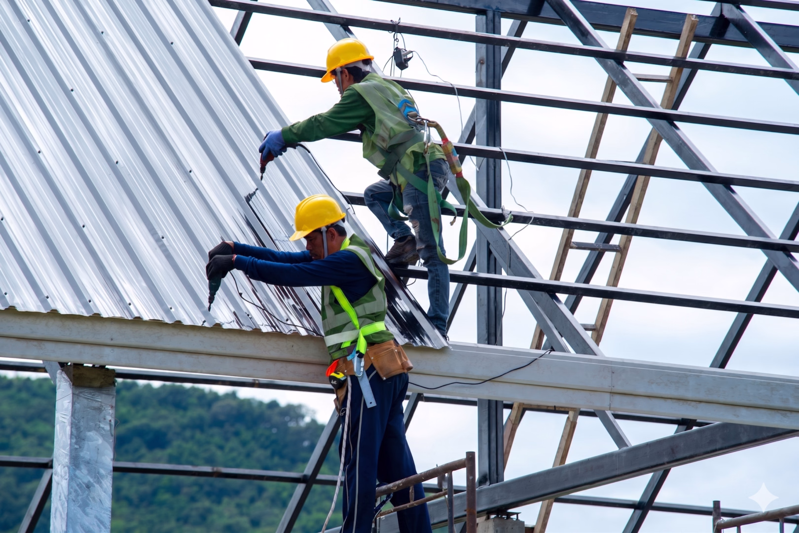 Dakota ProScapes field crew working on a commercial steel structure